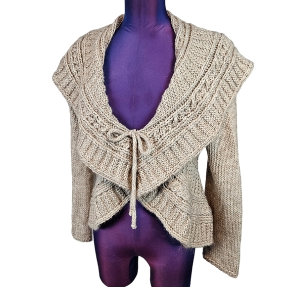 Elsamanda Anthro Oatmeal Tan Wool Blend Cardigan Sweater Size Medium Women's K48 - Picture 1 of 10